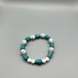 Turquoise and White Beaded Bracelet - Handmade #B0345T